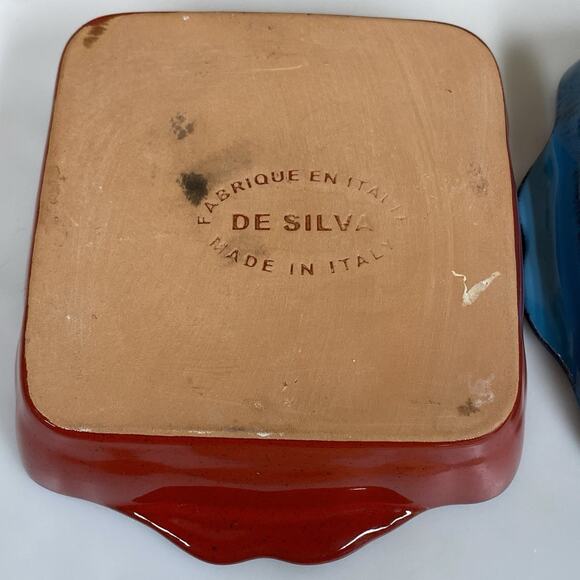 2 De Silva Baking Casserole Square Dishes Blue & Red 6x6 Italy - Picture 11 of 12